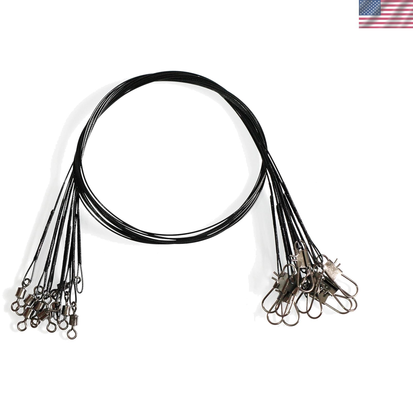 Versatile 10pcs Fishing Leaders 18inch Durable Nylon-Coated with Swivels & Snaps