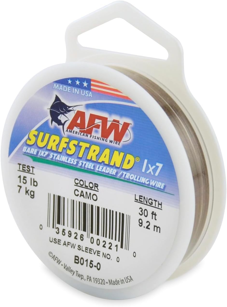 Surfstrand 1×7 Stainless Steel Fishing Leader Wire – 15lb 30ft Camo Line