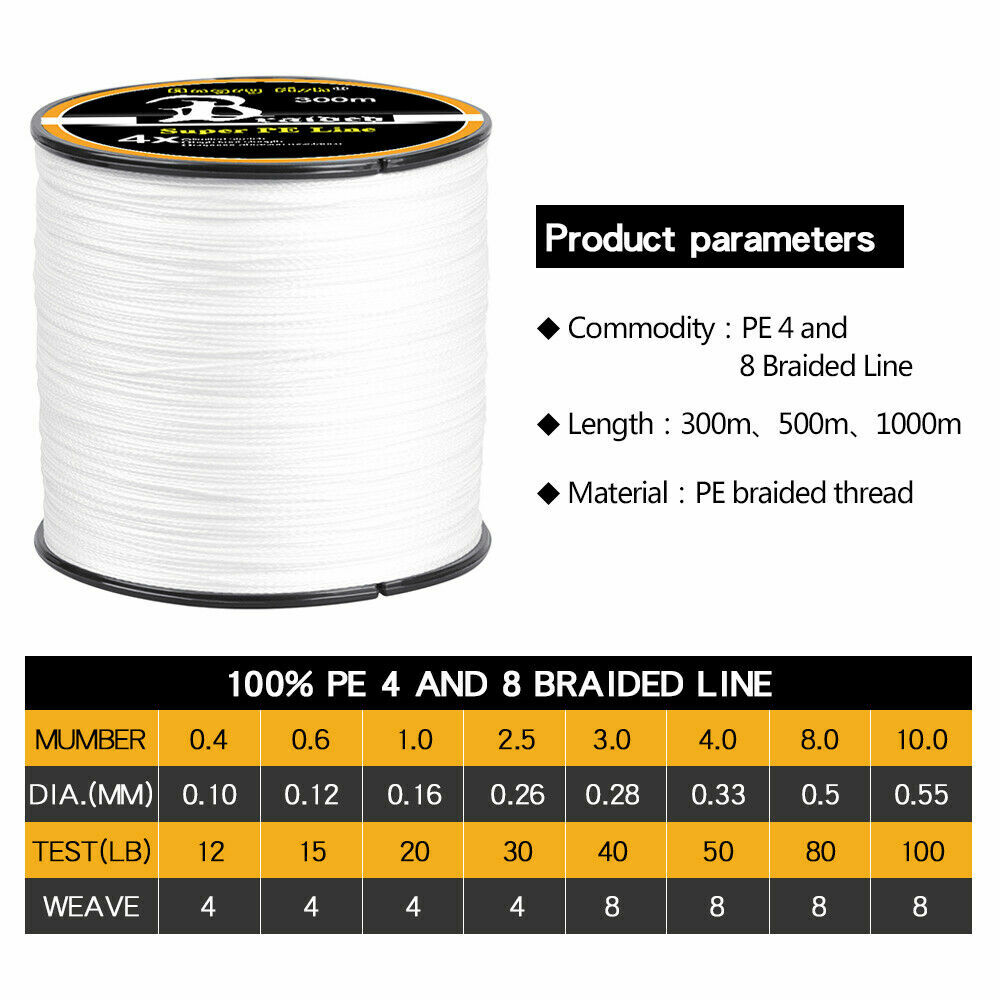 328-1093Yds Reaction Tackle Braided Fishing Line / Braid -4&8 Strands 12-100Lbs