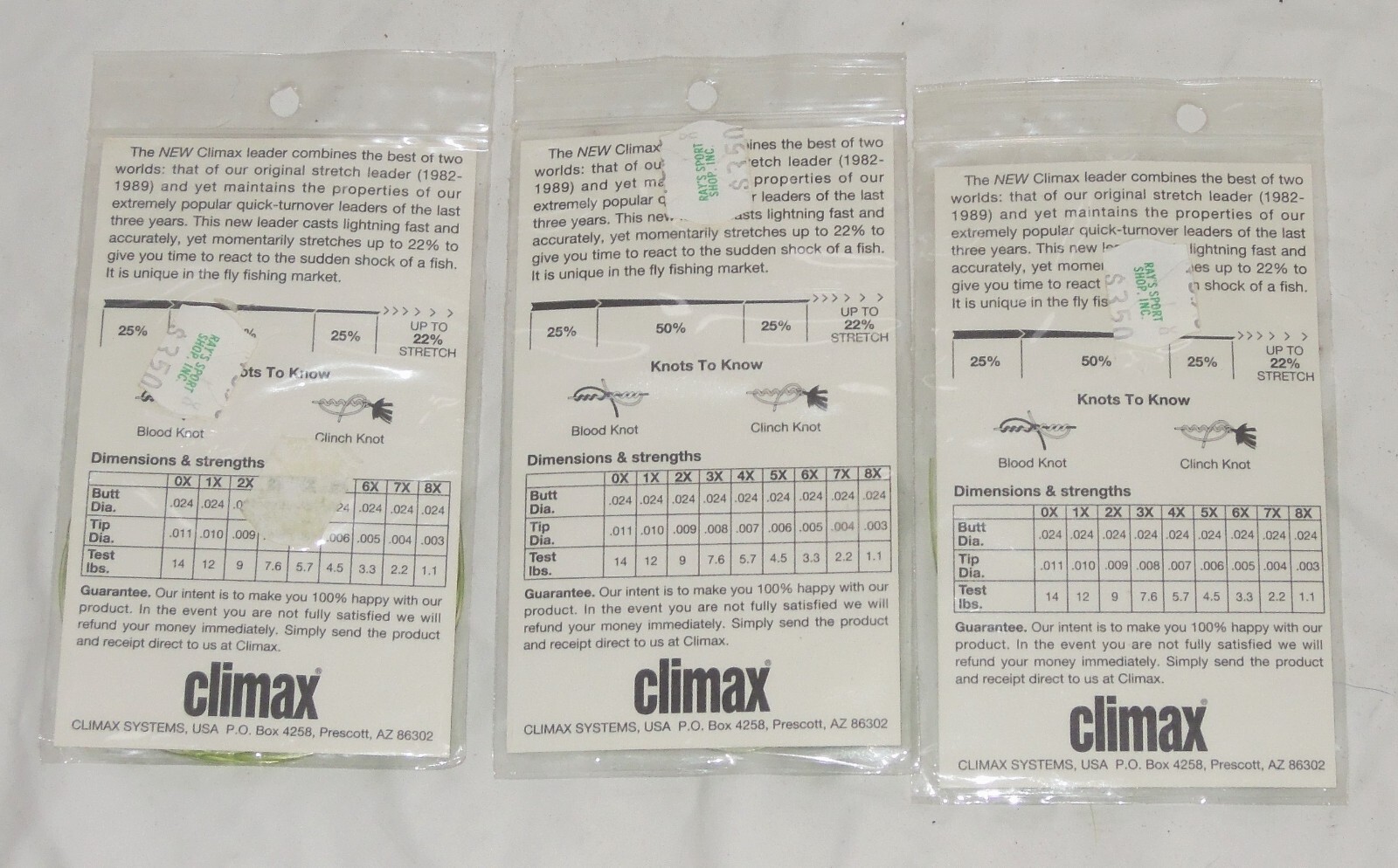 Three Climax Trout Leaders Shock Resistant 12ft 5x NIP