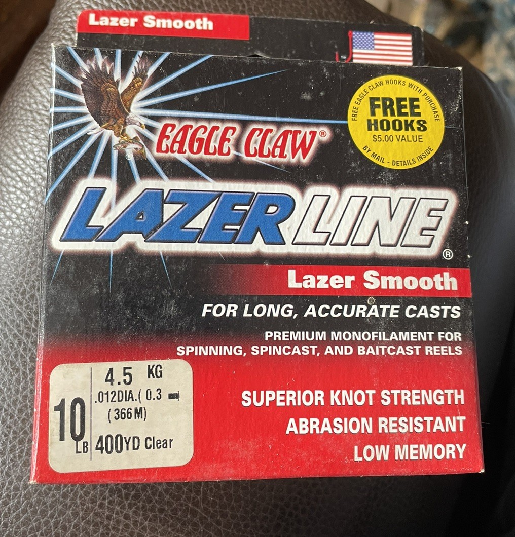 Eagle Claw Lazer Line 10lb 400 yards Clear .012 diameter Premium Monofilament