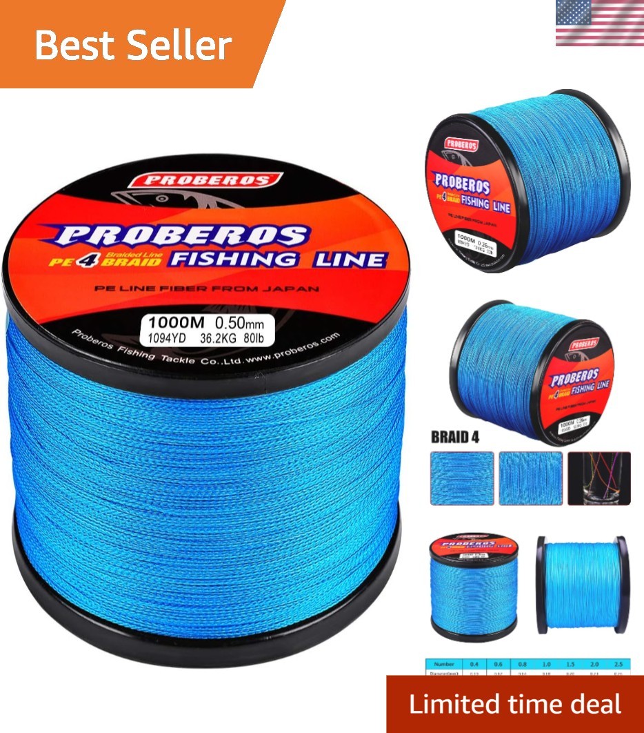 Braided Fishing Line (4 Strands) – 328 Yards, Zero Stretch & Anti-Bite