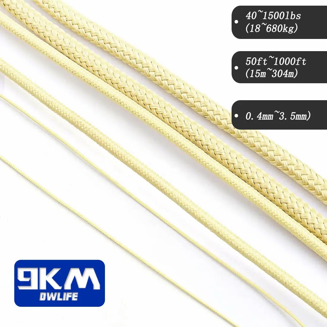100FT Braided Kevlar Rope 40~400lb Quality Kevlar Rope Made with Kevlar Outdoor
