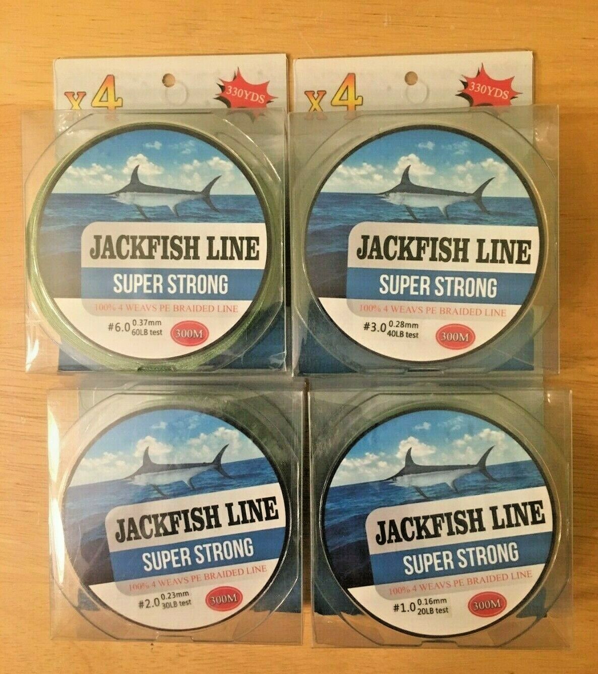 4 Packs Super Strong 4 strand 300M/330YDS 100% PE Braided Fishing Line 10-60 LB
