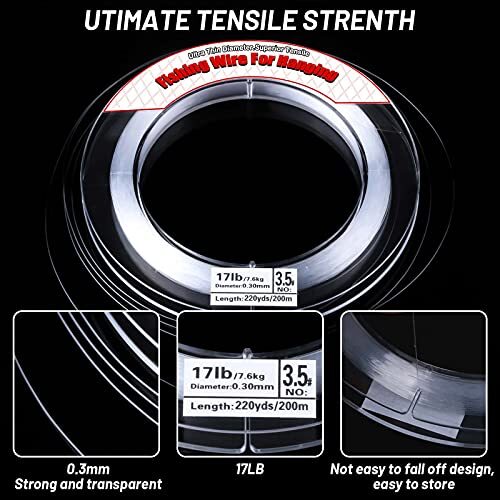 Clear Fishing Wire, Acejoz 656FT Fishing Line Clear 0.3mm, 656ft, 17lb