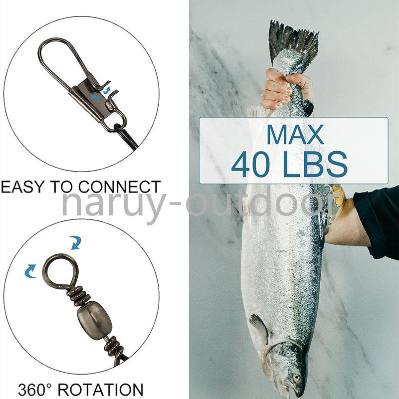 100pcs Stainless Steel Trace Wire Leader Fishing Line Leaders With Snap & Swivel