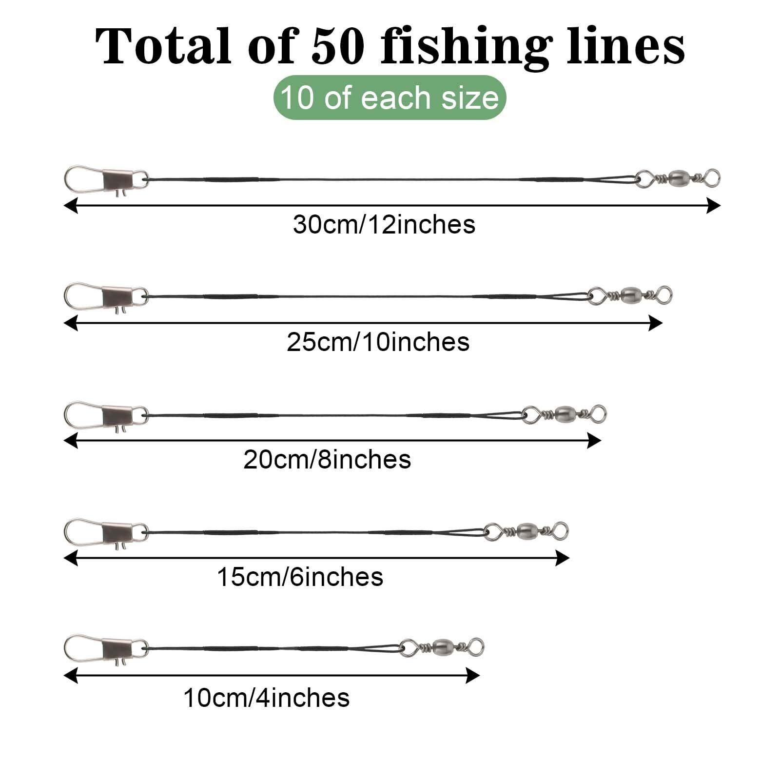 60 Pcs Stainless Steel Fishing Tackle Leader with Swivel Snap for Fishing Rigs