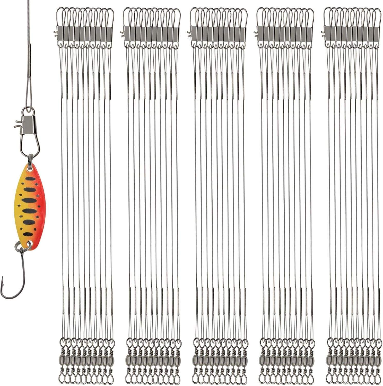 Stainless Steel Fishing Leaders, Fishing Leader Line with Swivels and Clips for
