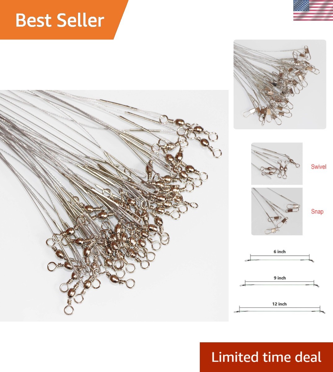 Durable 60pc Fishing Wire Leaders Set – 6, 9, & 12 Inch, with Swivels & Snaps