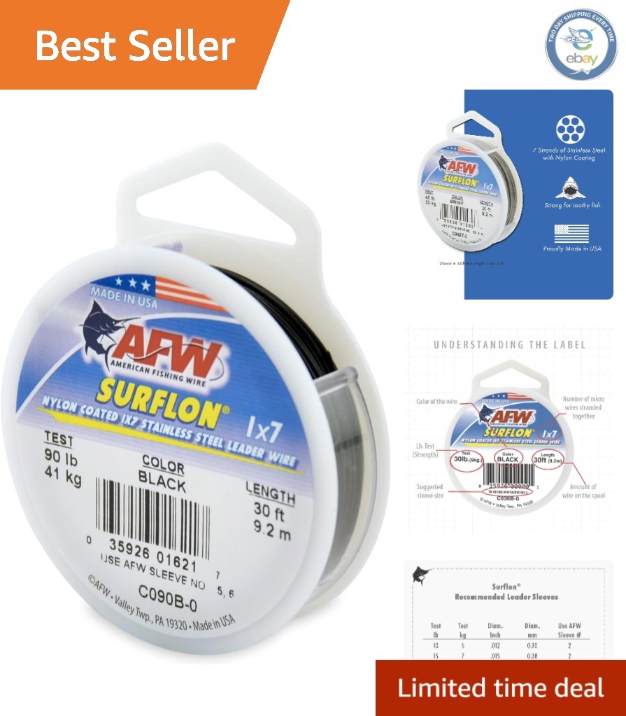 Surflon Nylon Coated 1×7 Stainless Steel Leader Wire – 90lb , 30ft to 1000ft