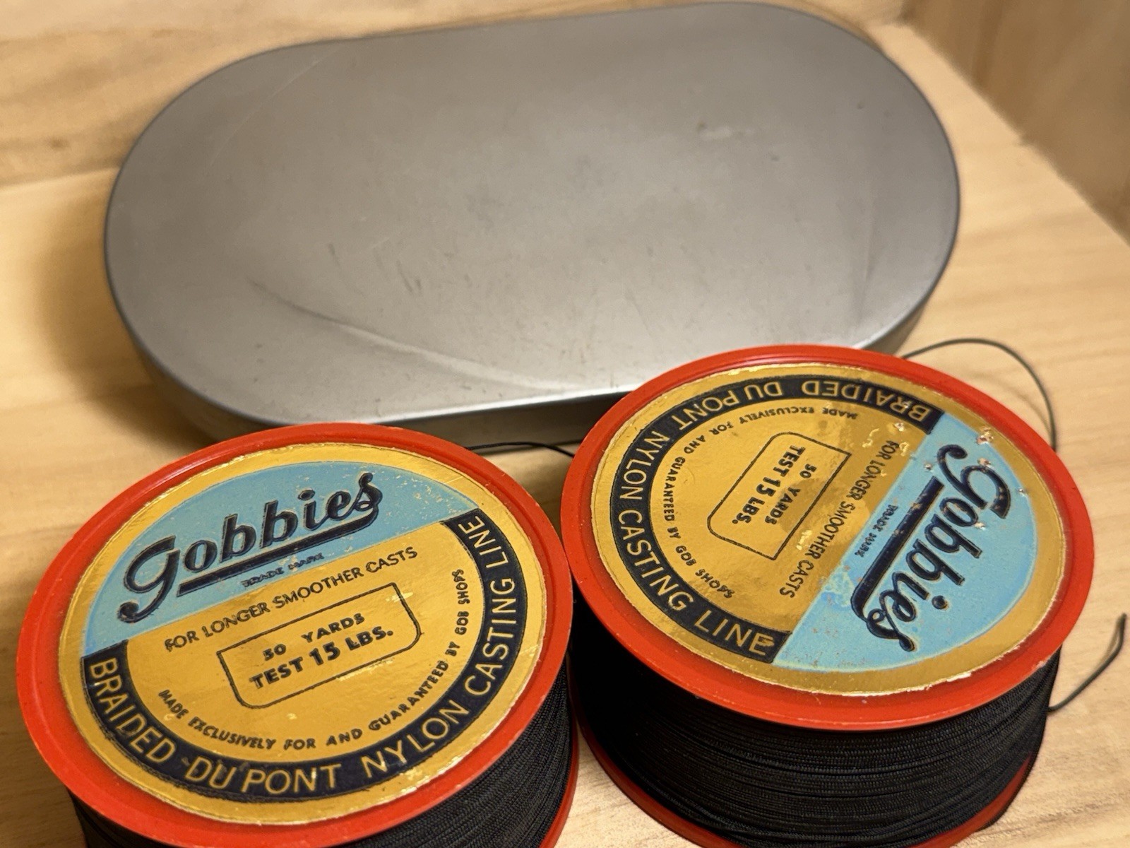 Vintage Gobbies Braided DuPont Nylon Casting Line 2 Spools 15 lb w/ Case