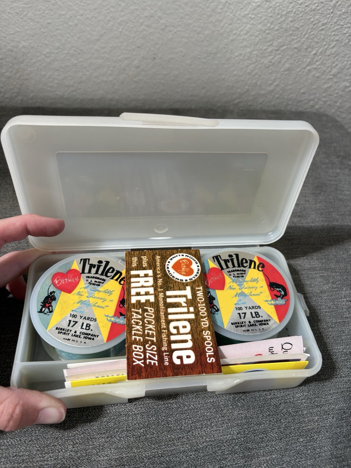 Vintage Berkley Trilene 17lb 100yd Monofilament 2 Spools Tackle Box Fishing Line