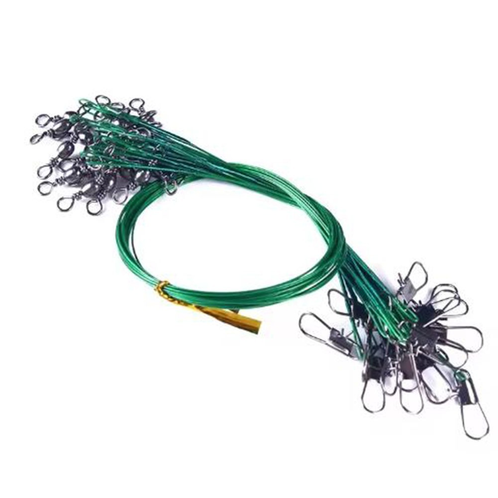 Green Fishing Leader Lines 60Pcs Marine Grade Steel Wire with Bottle Swivel