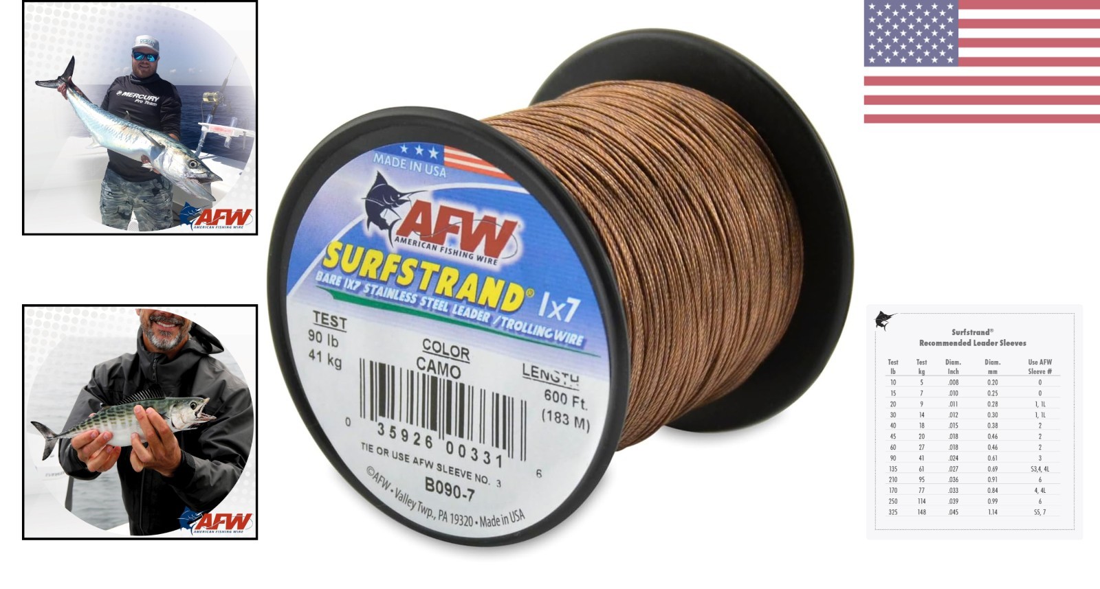 Surfstrand Bare 1×7 90lb Fishing Leader Wire – Camo, 600ft for Saltwater