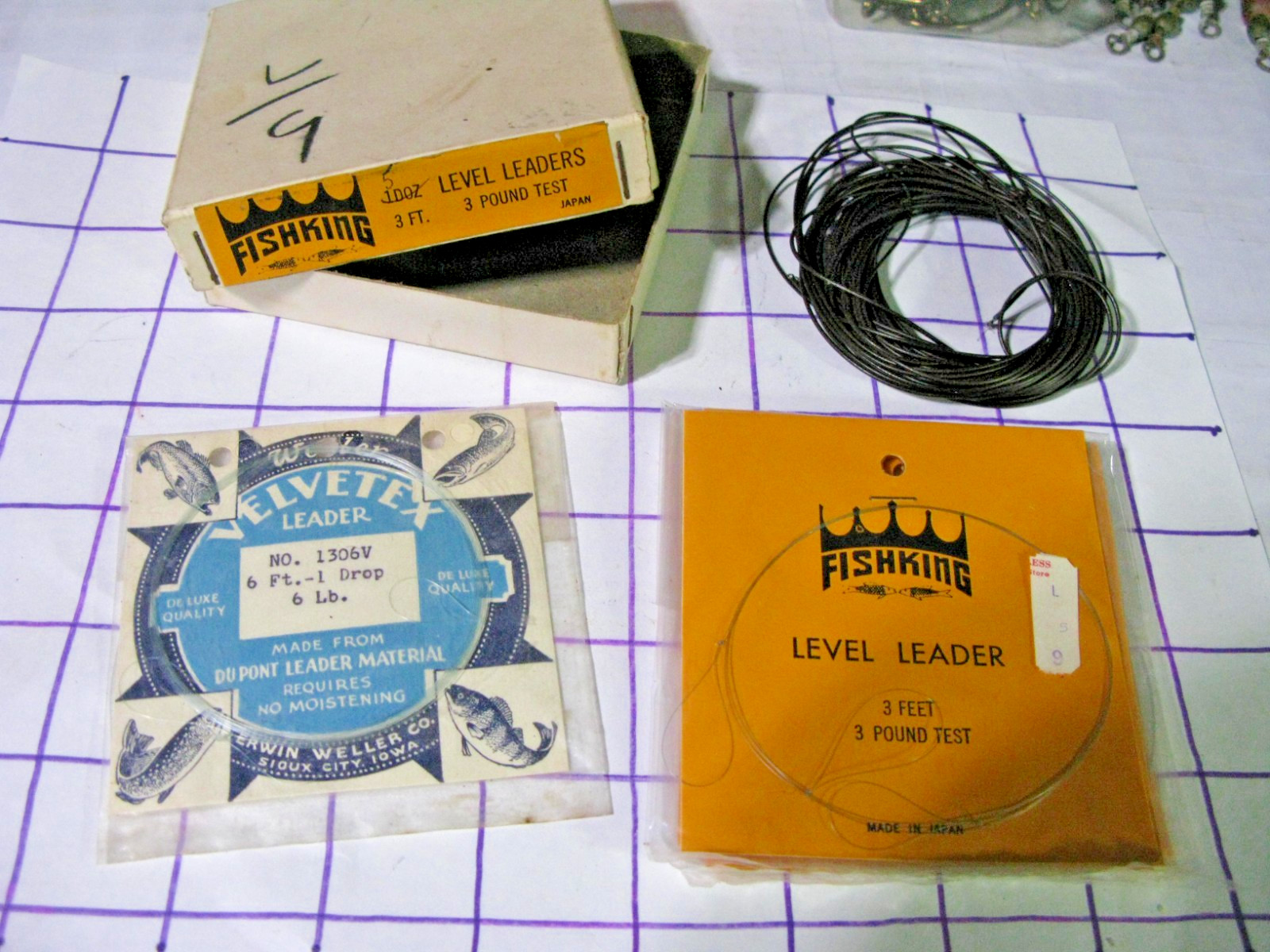 5 FISHKING Level Leaders, 3ft., 3lb AND Weller Velvetex 6ft., 6lb.+ Extra-N.O.S.