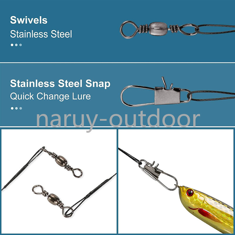 100pcs Stainless Steel Trace Wire Leader Fishing Line Leaders With Snap & Swivel