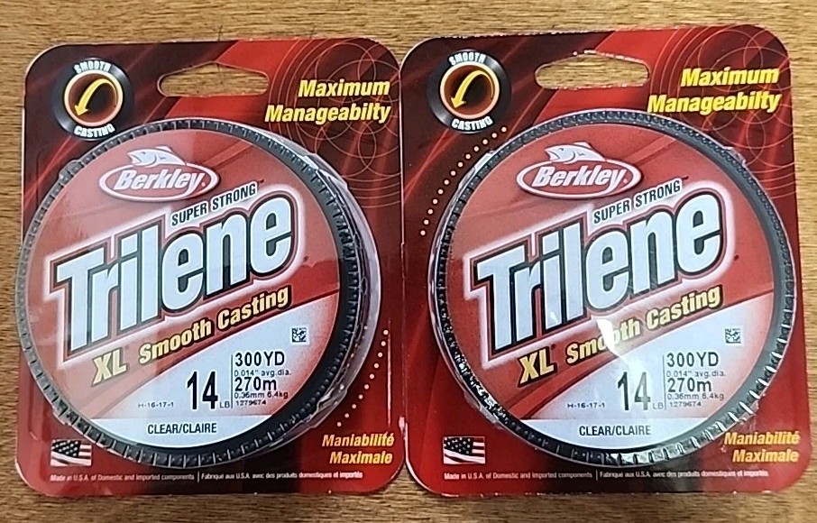 Lot Of 2. Berkley TRILENE XL Smooth Casting Fishing Line. 14lb. Clear. 300 Yards