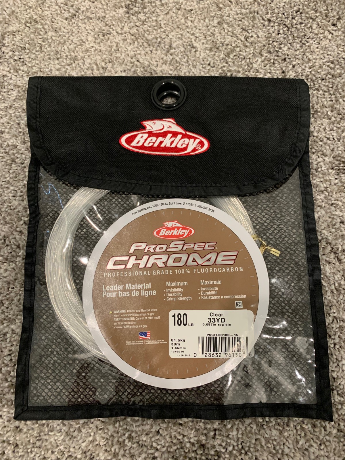 Berkley ProSpec Chrome 100% Fluoro Fishing Leader Clear, 180lb 33yd Fluorocarbon