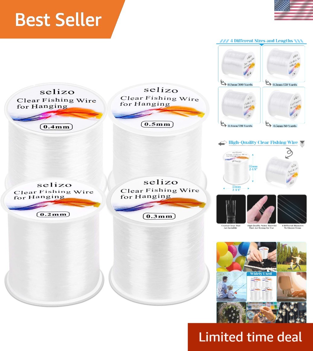 Durable 4-Size Fishing Wire Set – Clear Nylon for Hanging Crafts & Decorations