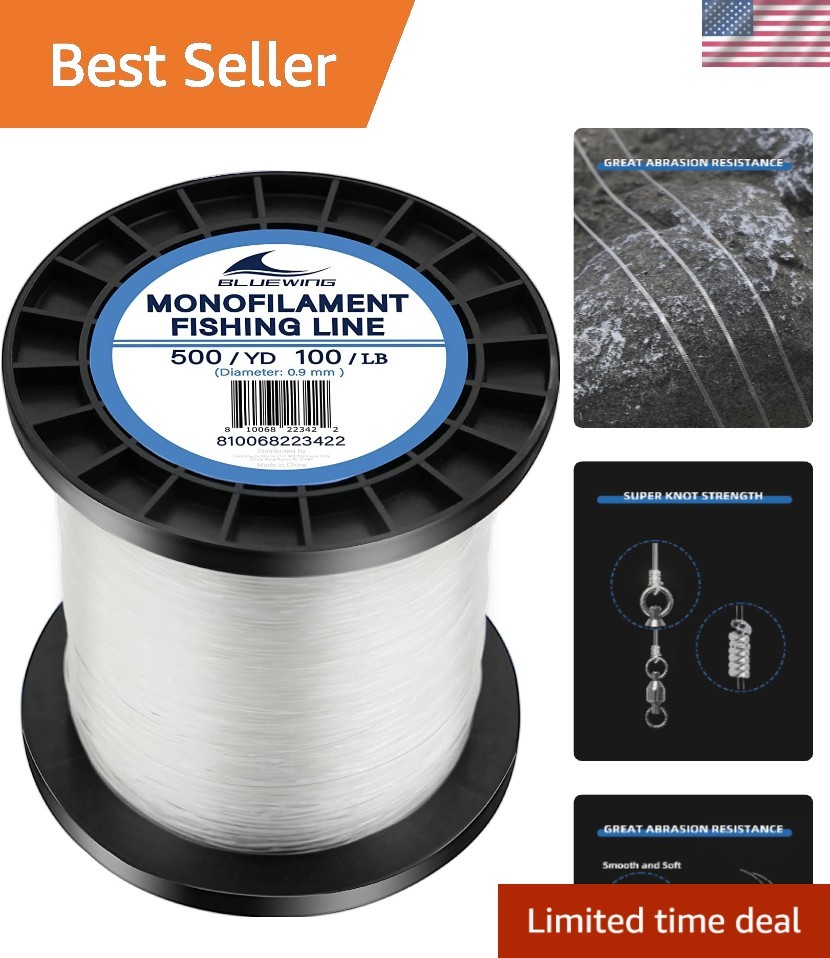 Clear Nylon Monofilament Fishing Line 100lb, 500 Yards – Abrasion Resistant