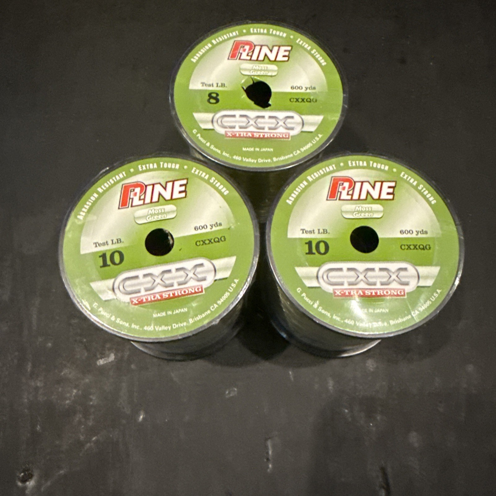 P-Line CXX X-Tra Strong Mono 600yd Spool Moss Green Lot Of 3 1-8lb 2-10Lb