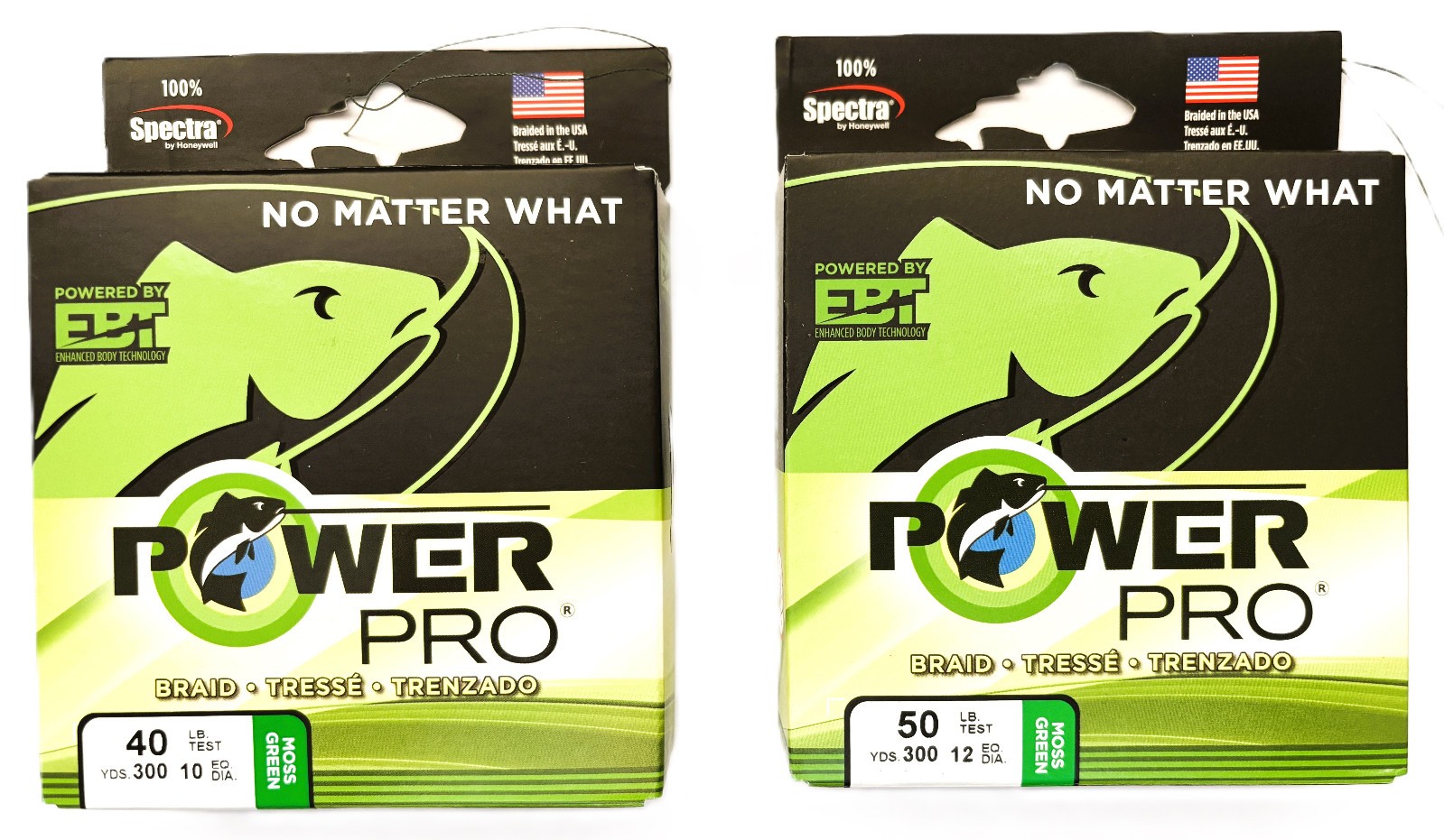 Power Pro Braid EBT 40 lb + 50 lb x 300 Yards Moss Green (a lot of 2)