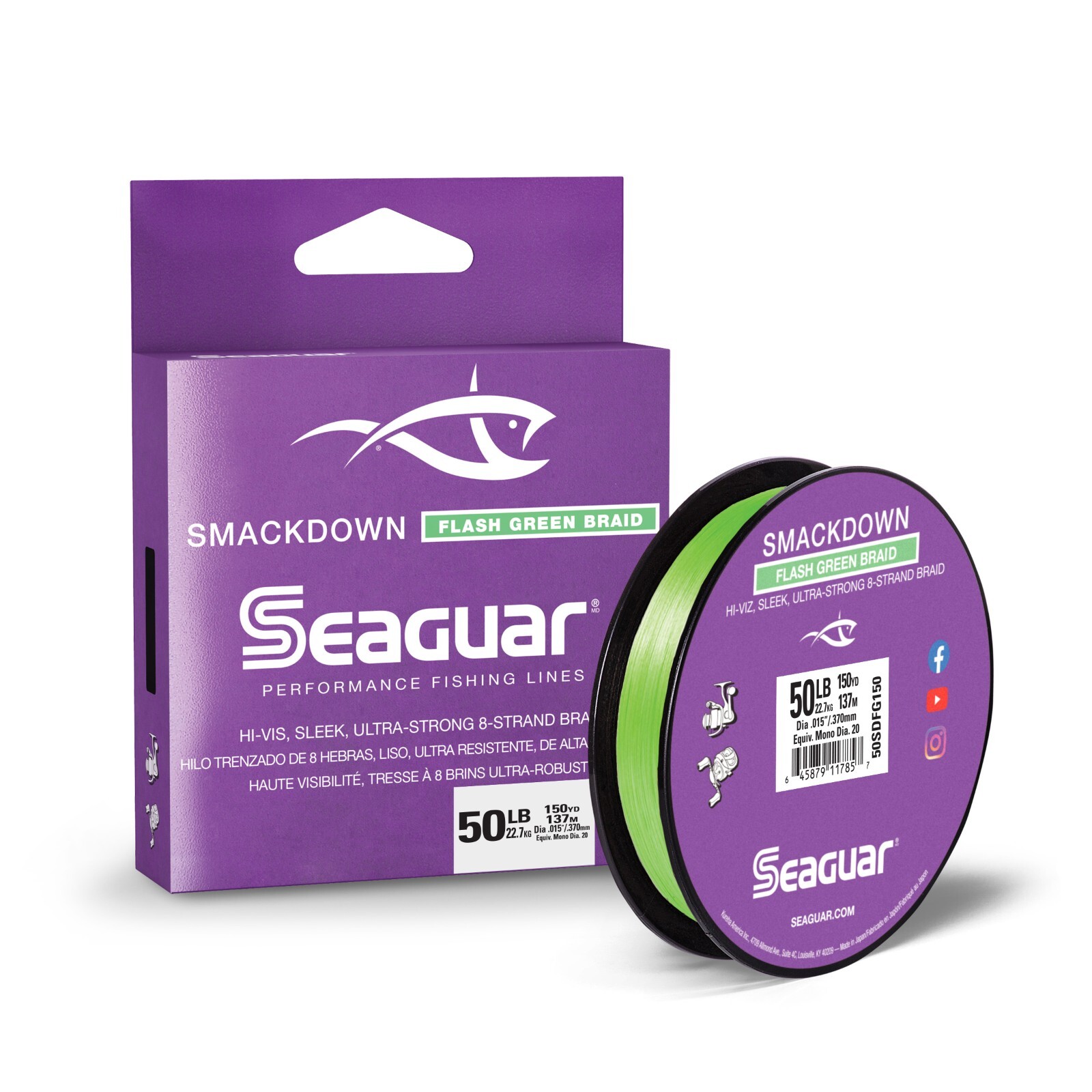 Seaguar Smackdown Braid 150 Yards Flash Green – 8-Carrier Braided Fishing Line