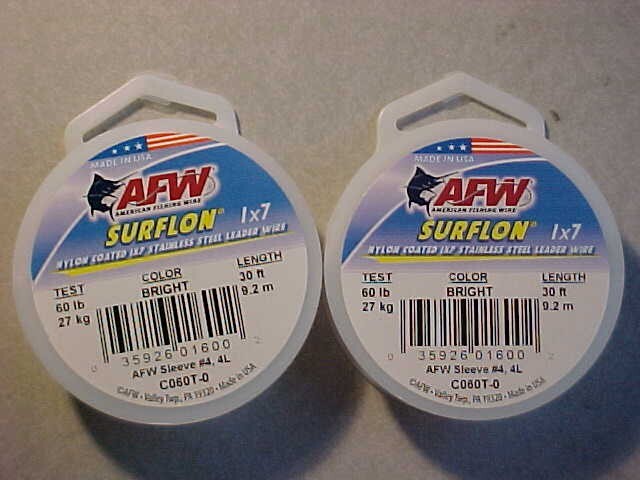 2 NEW Fishing Surflon Nylon Coated 1×7 Stainless Steel Leader Wire 60LB 60FT
