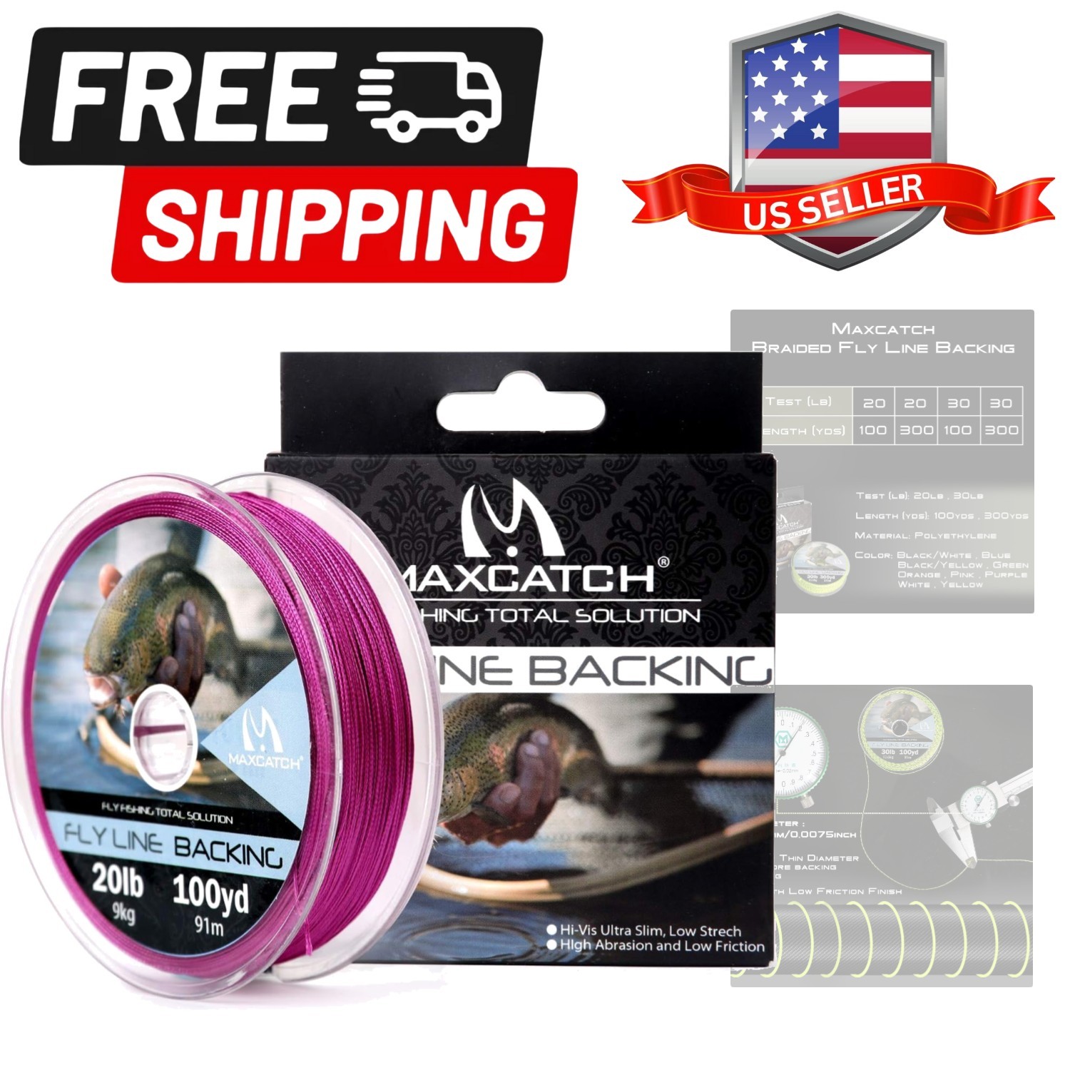 Braided Fly Line Backing for Fly Fishing 20/30lbWhite, Yellow, Orange, Black&…