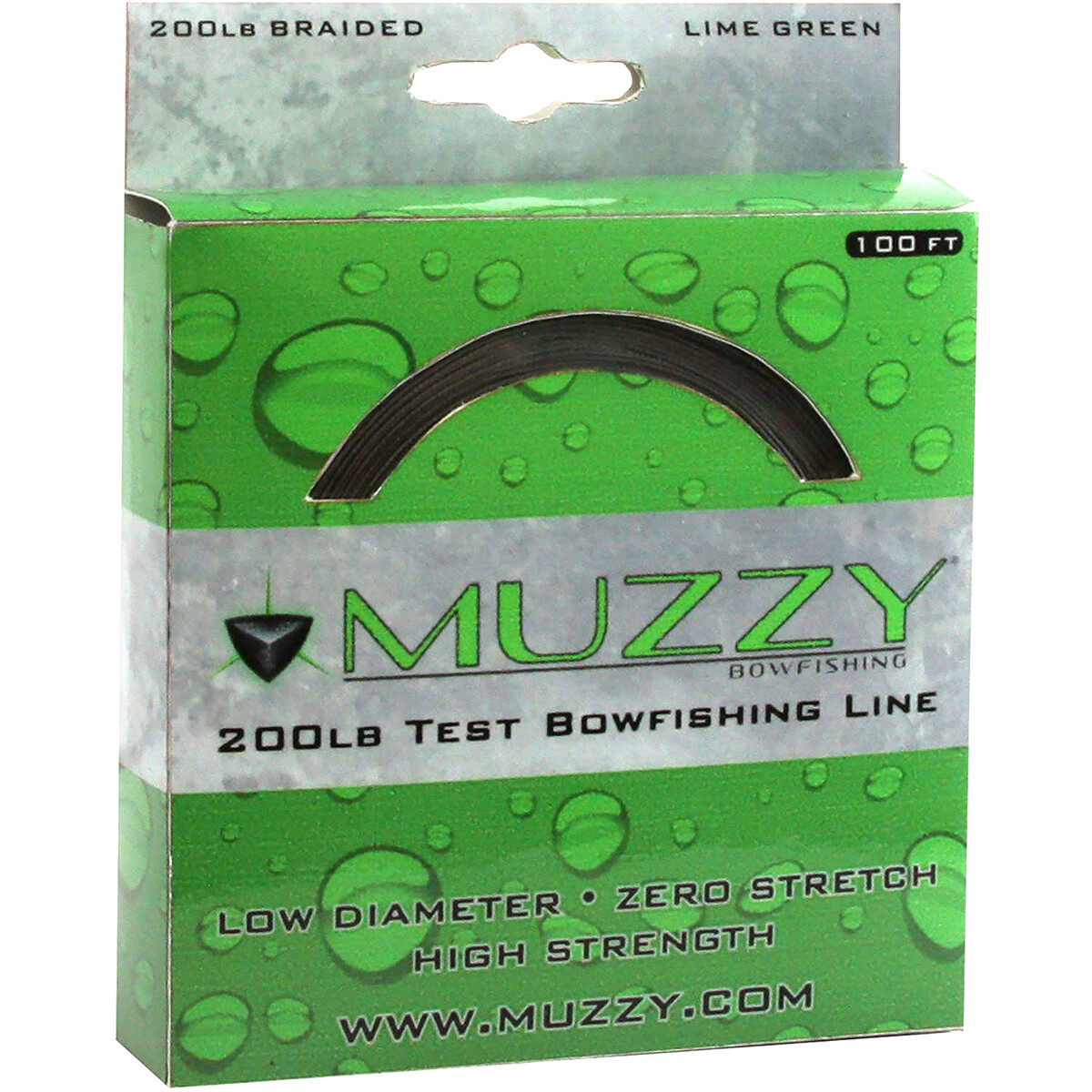 Muzzy Bowfishing Lime Green 200# Braided Bowfishing Line – 100 ft. Spool