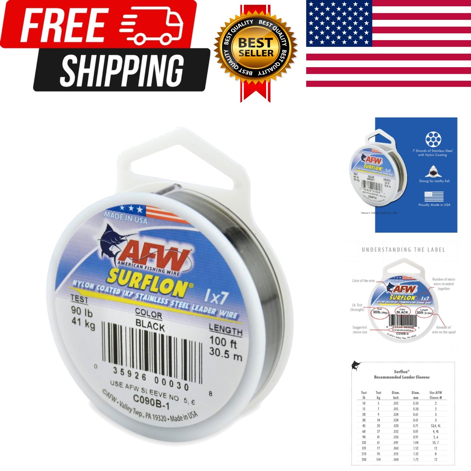 Surflon Nylon Coated 1×7 Stainless Steel Leader Wire – Fishing Leader Line fo…