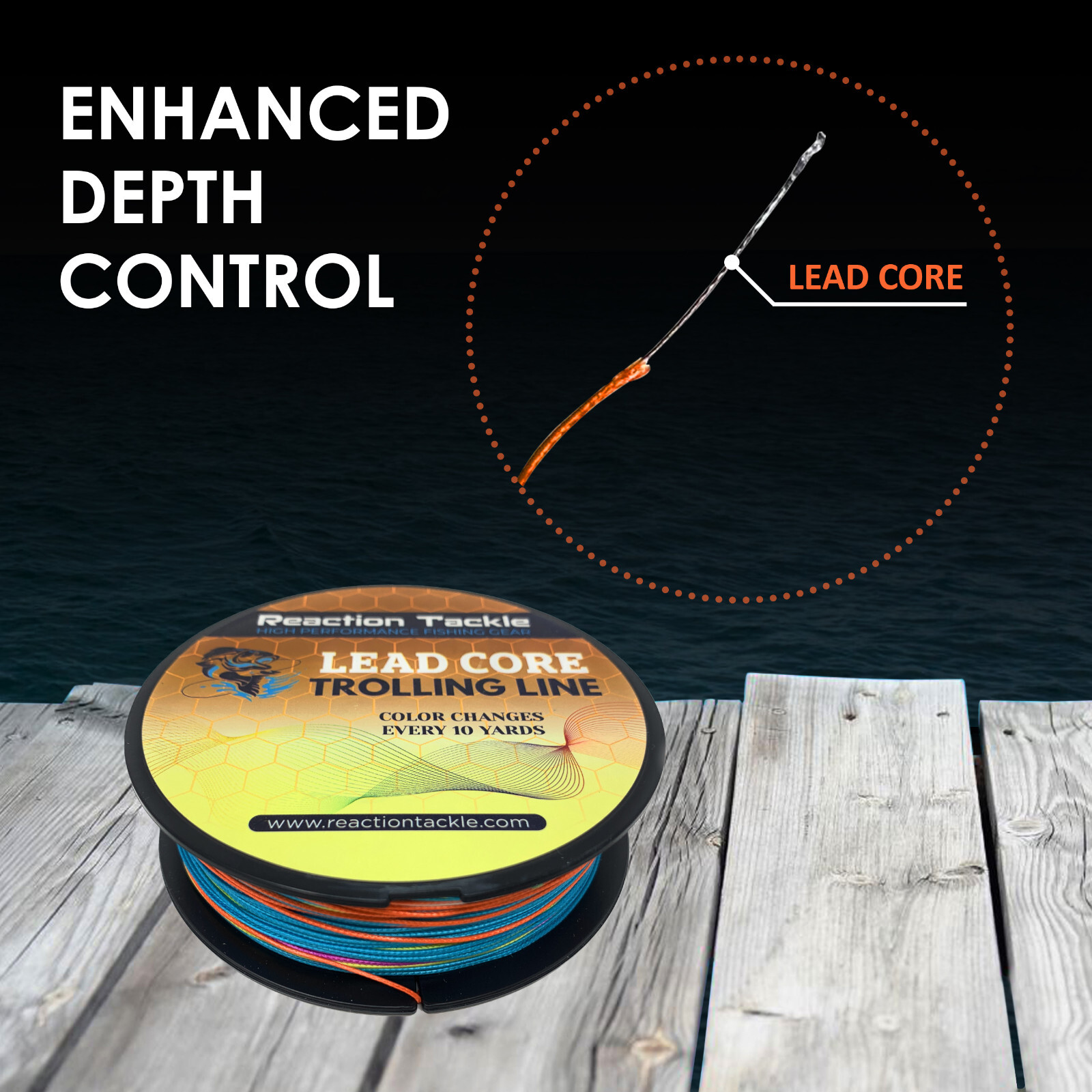Reaction Tackle Lead Core Metered Trolling Braided Line Color Change Every 10yds