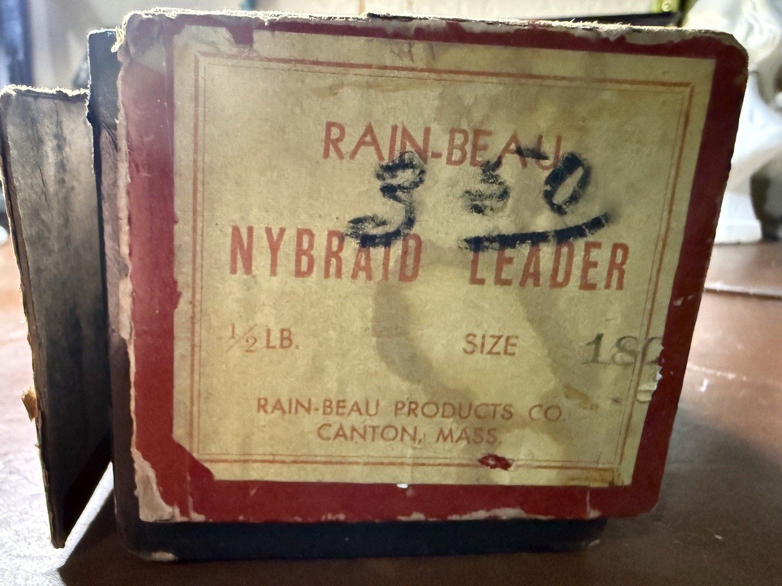 Vintage Rain-Beau Nybraid Leader Spool w Box 1/2 lb Size 18 Canton MA