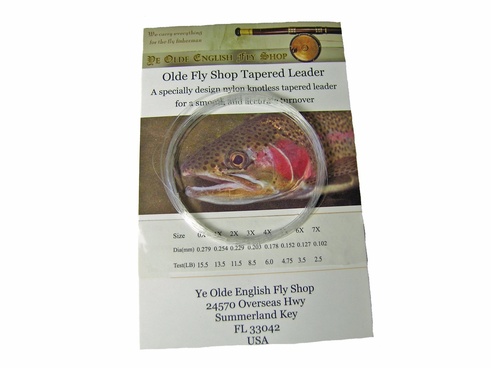 OLDE FLY SHOP 7.5ft TAPERED KNOTLESS NYLON LEADERS SIZES 0X THRU 7X (3 PACK)