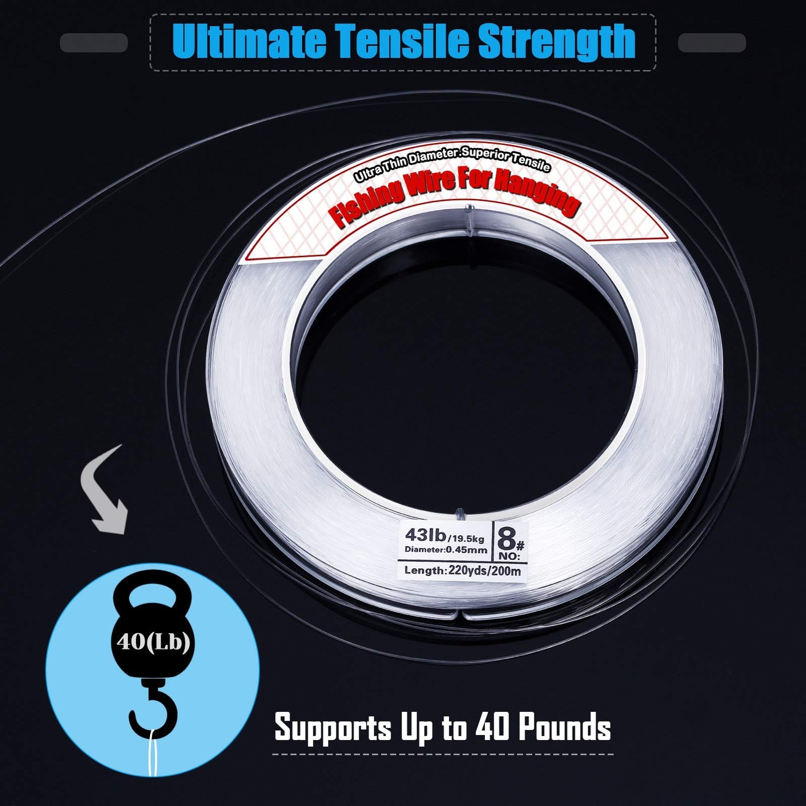 Clear Fishing Wire, 656FT Fishing Line Clear Invisible Hanging Wire Strong Nylo