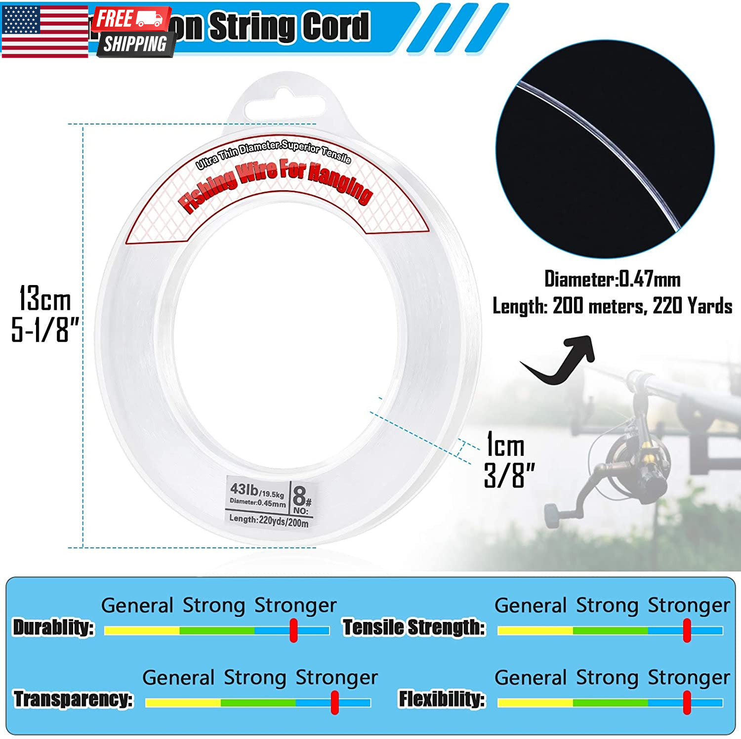 Clear Fishing Wire, 656FT Fishing Line Clear Invisible Hanging Wire Strong Nylo