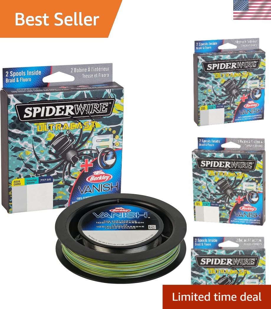 10lb Aqua Camo Braided Fishing Line with Invisible 20lb Fluorocarbon Leader