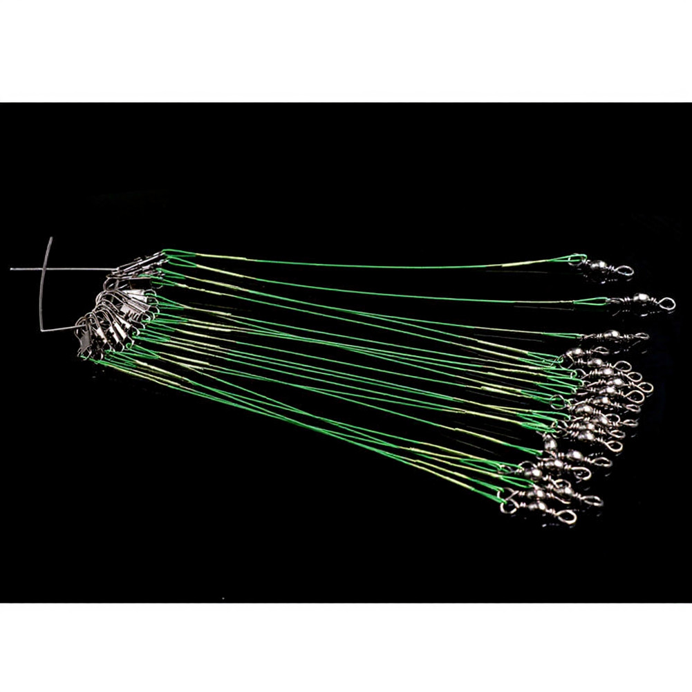 Green Fishing Leader Lines 60Pcs Marine Grade Steel Wire with Bottle Swivel