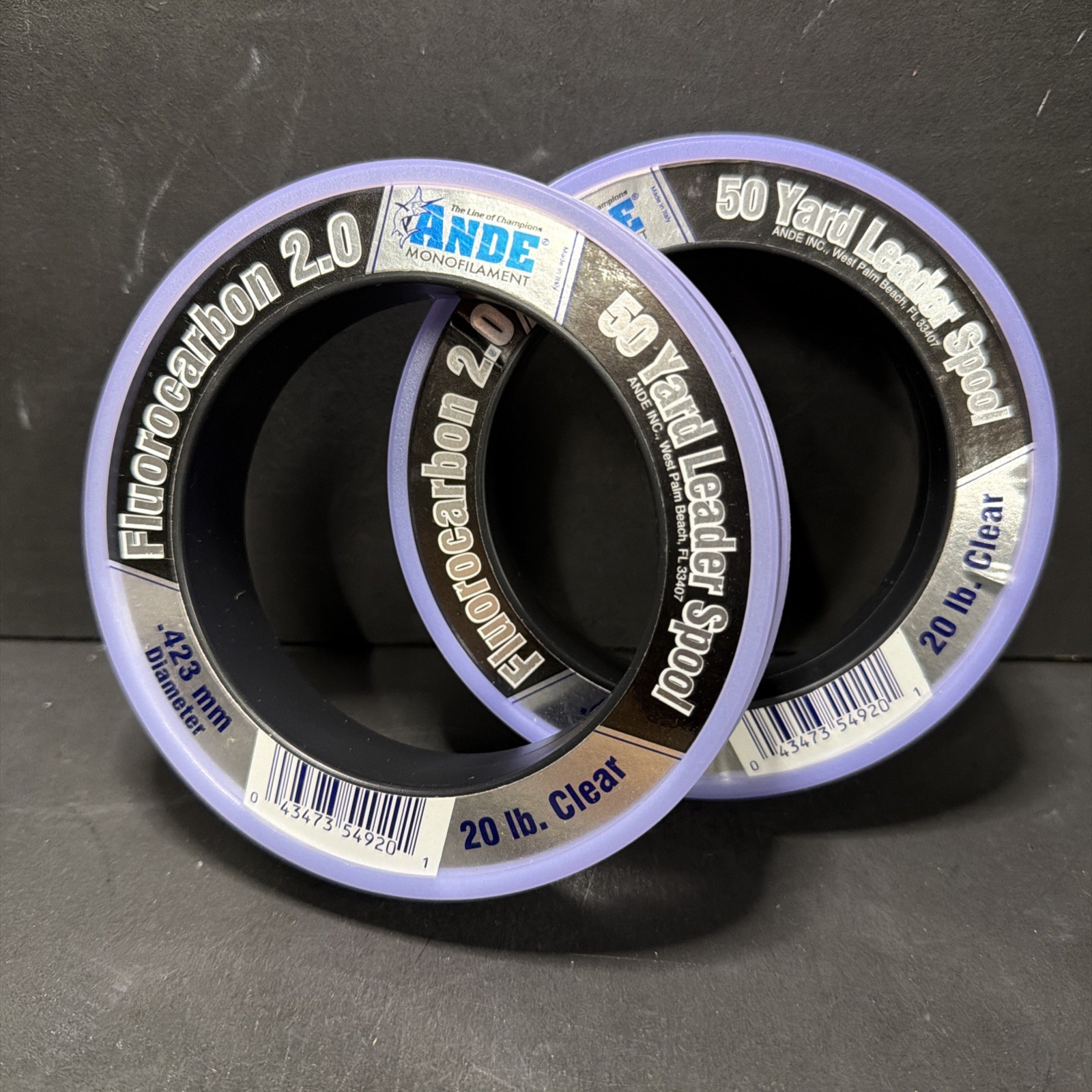 Ande Fluorocarbon 2.0 Clear 50 Yard Leader Spoil 20 Lb Clear 2 Pack NEW