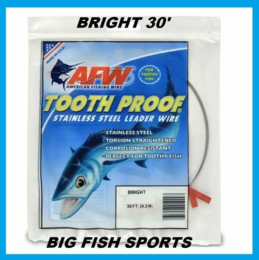 AFW TOOTH PROOF STAINLESS STEEL LEADER-Single Strand Wire-195LB Test 30FT BRIGHT