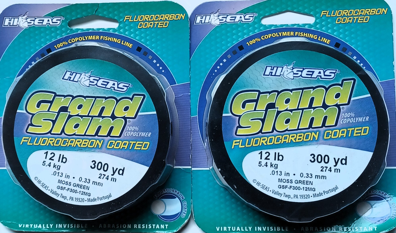 Two (2) Spools HiSeas Copolymer Fishing Line 12Lb Test 300 Yards Each Moss Green