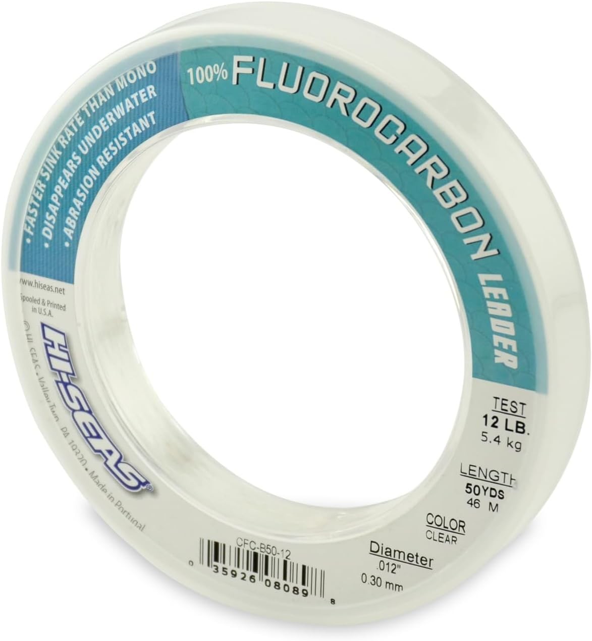 HI-SEAS 100% FLUOROCARBON Fishing LINE Leader – 50 Yard, 12 Pound Test, Clear