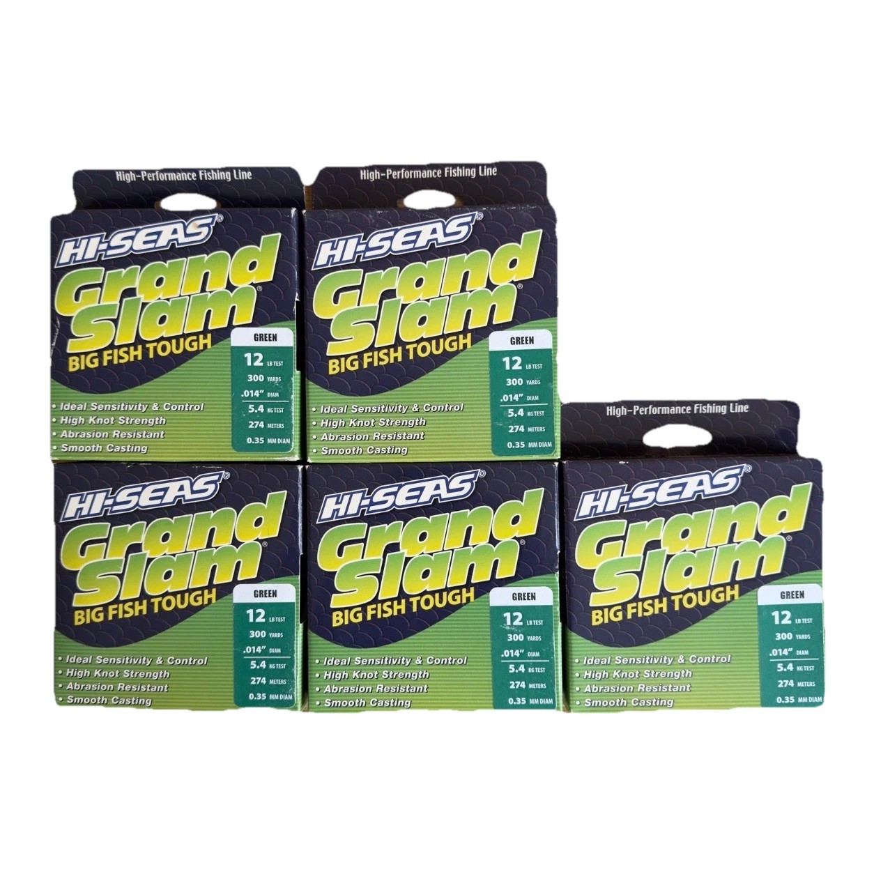 (5) Spools Hi-Seas Grand Slam Monofilament 12 Lb Fishing Line Green Brand New