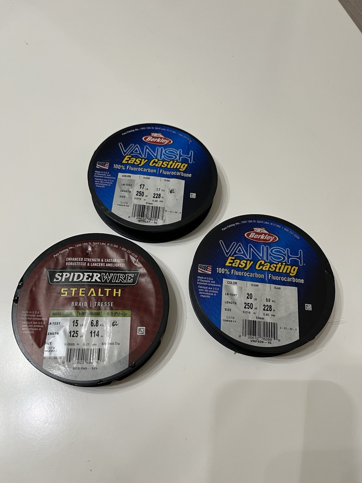 Berkley Vanish Fluorocarbon & SpiderWire Stealth Braid Fishing Line Lot 3 Spools
