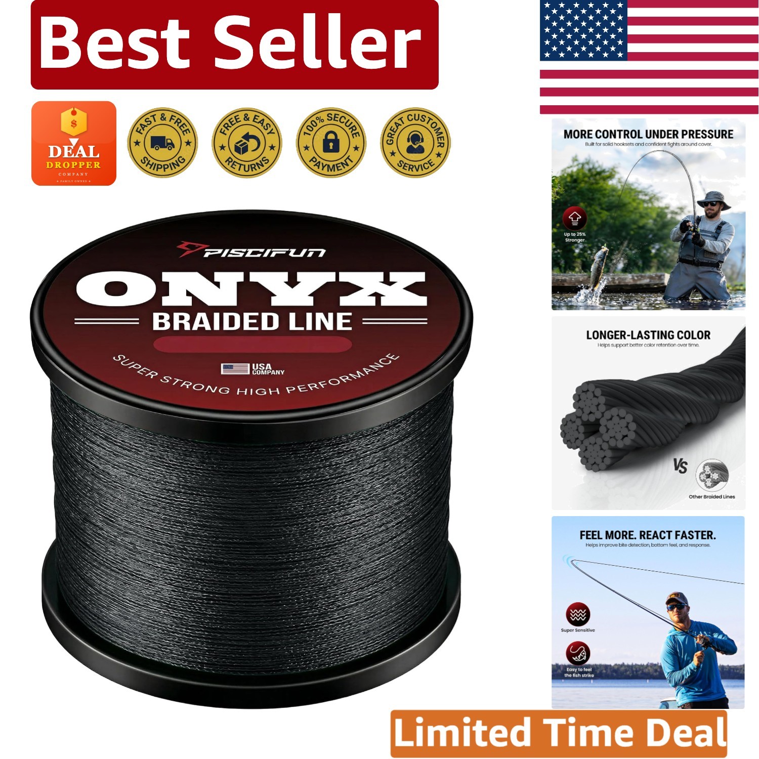 Onyx Braided Fishing Line 6lb-150lb, Superior Abrasion Resistance & Zero Stretch