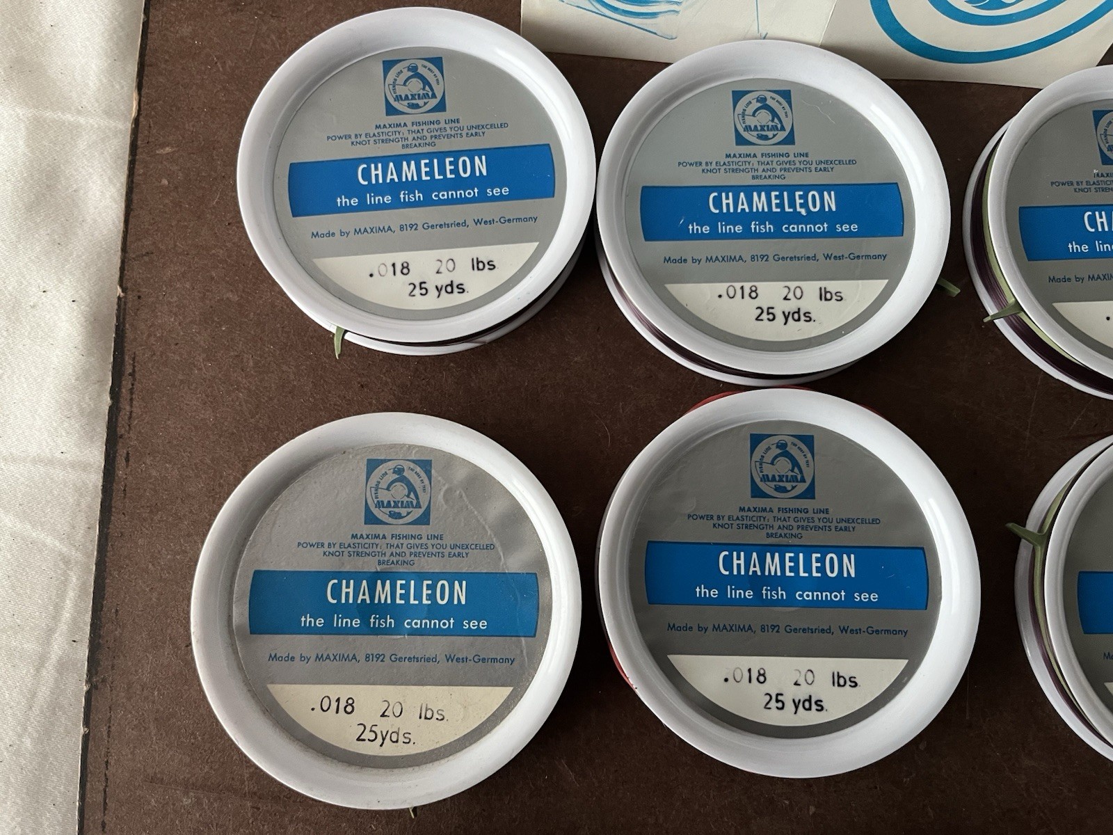 VINTAGE MAXIMA CHAMELEON FISH LINE IN ORIGINAL PLASTIC BOX 8 20LB 4 15LB 25 YARD