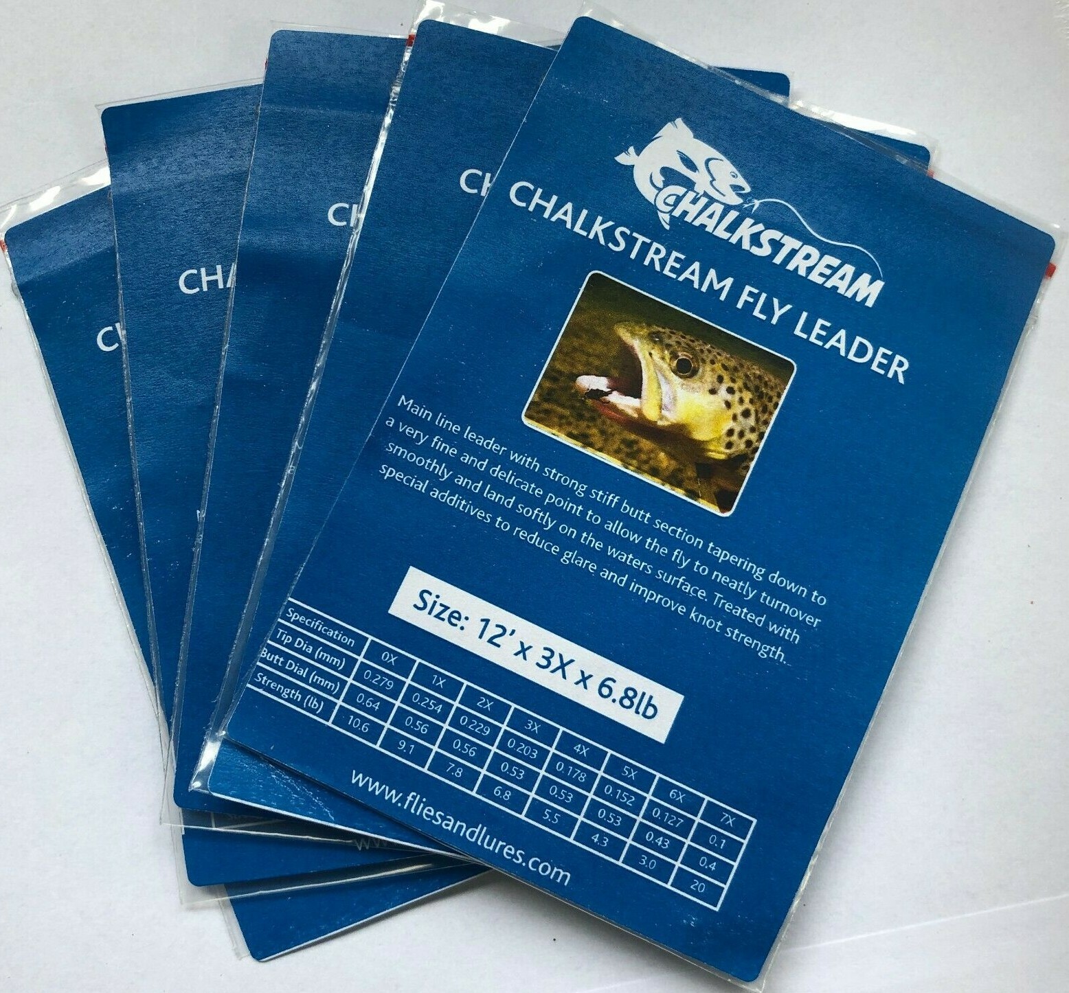 5 x packs “Chalkstream” Tapered flyline leader all length 9′,12′,15′ all sizes