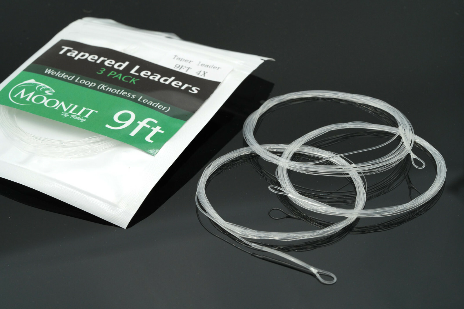 Moonlit Welded Loop Mono 7.5 Tapered Leaders for Fly Fishing (3 Pack)