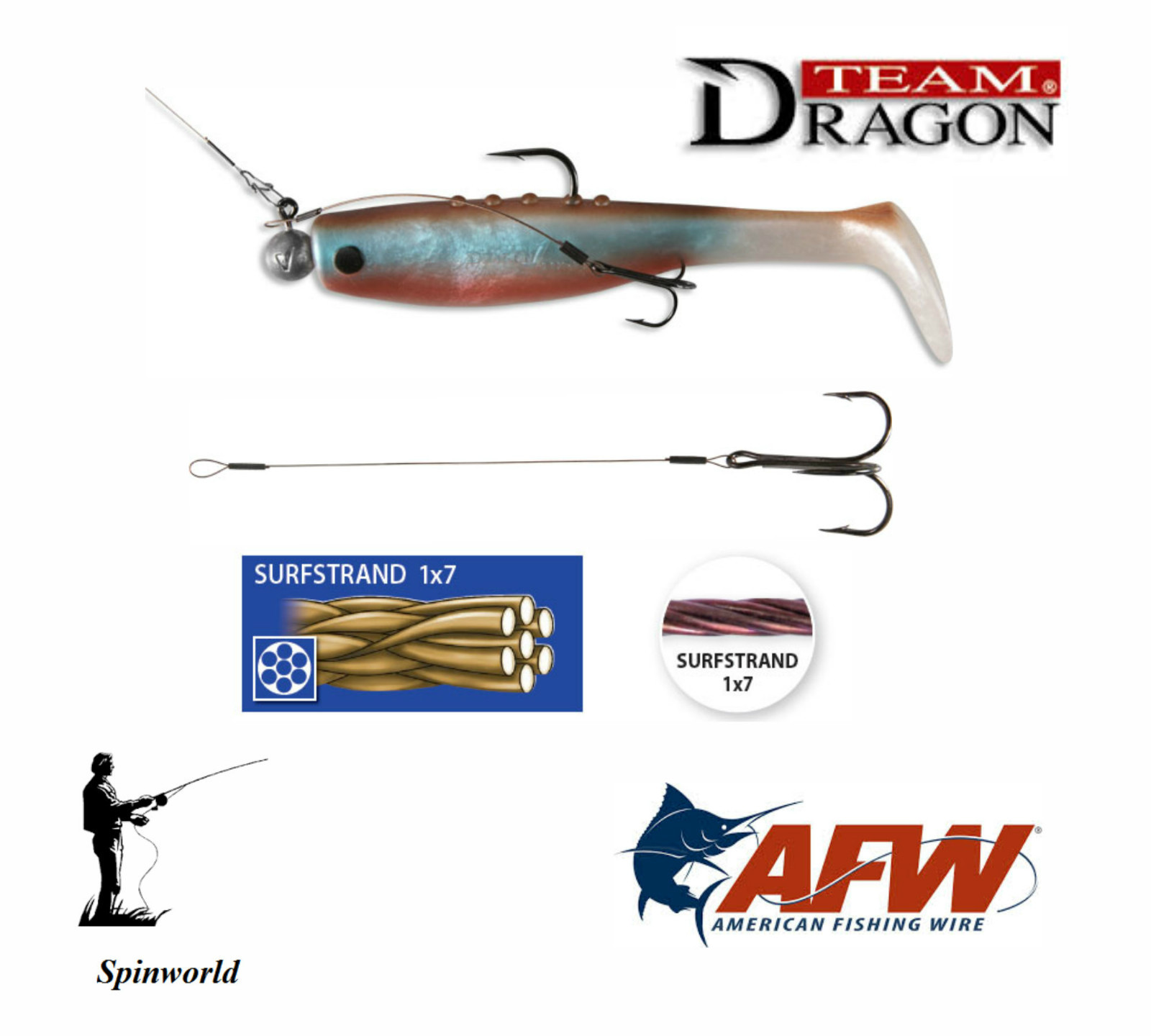 Stinger Dragon Leaders with treble hook AFW Surfstrand 1×7 VARIETY SIZES 2pcs.