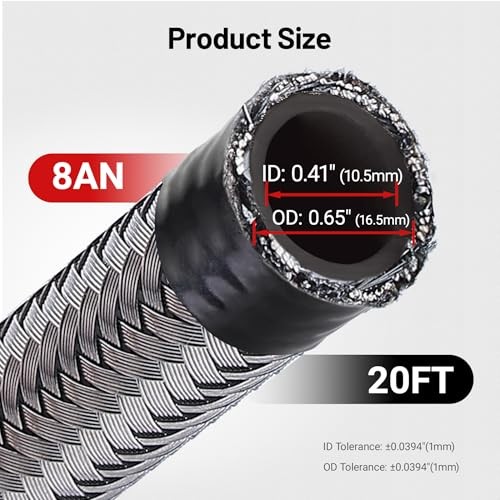 8AN Fuel Line, 8AN Braided Fuel Hose Nylon CPE 20FT 8AN 20FT Silver